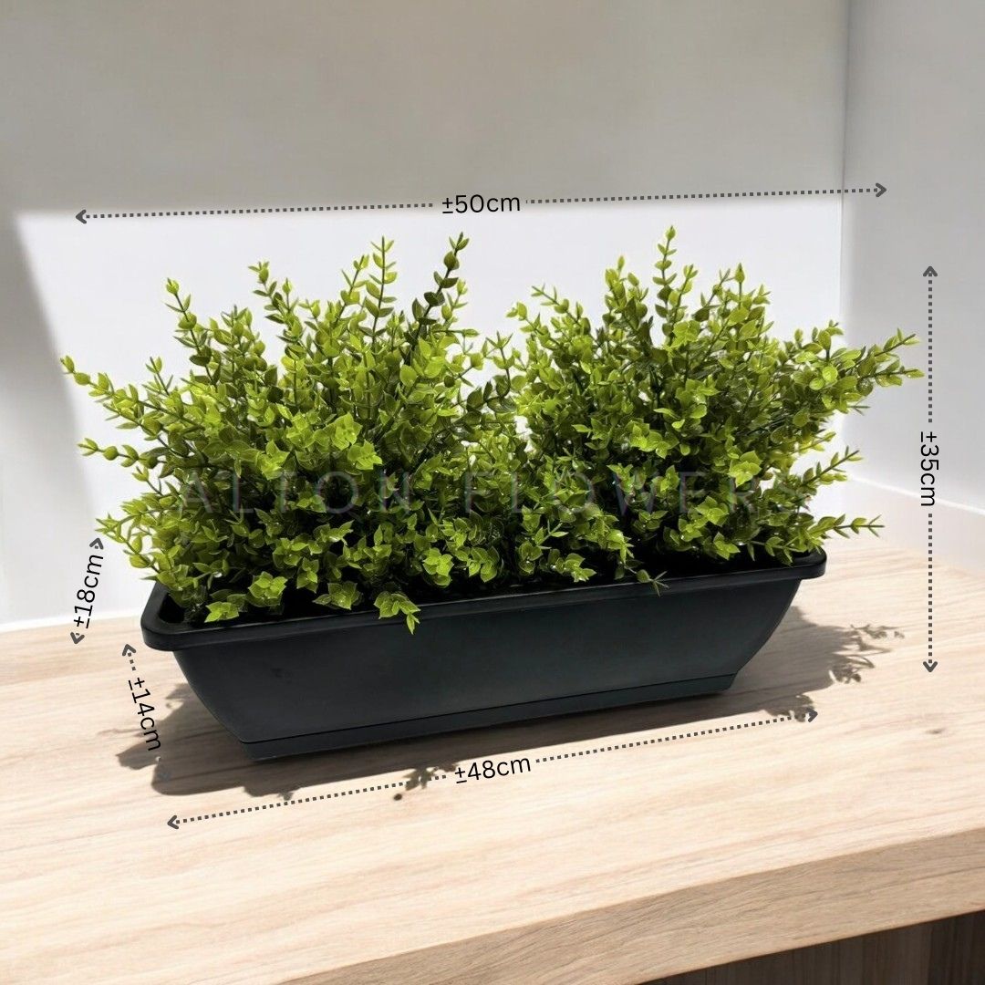 35cm Artificial Plant Mini Eucalyptus Bush Foliage in Plastic Rectangle Planter Pot Aplant1085