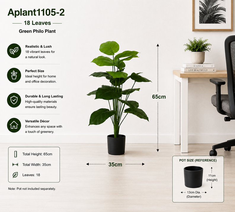 65cm Plant Artificial Green Philo plant, Money Plant, shrubs, foilages, Plant 18 leaves