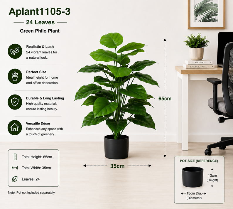75cm Plant Artificial Green Philo, shrubs, foilages, Plant 24 leaves