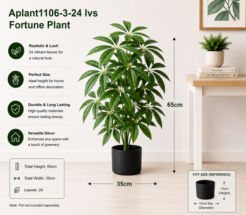 Artificial 75cm Schefflera fortune plant with 24 green leaves, lush shrub decorative foliage by Alton Flowers.