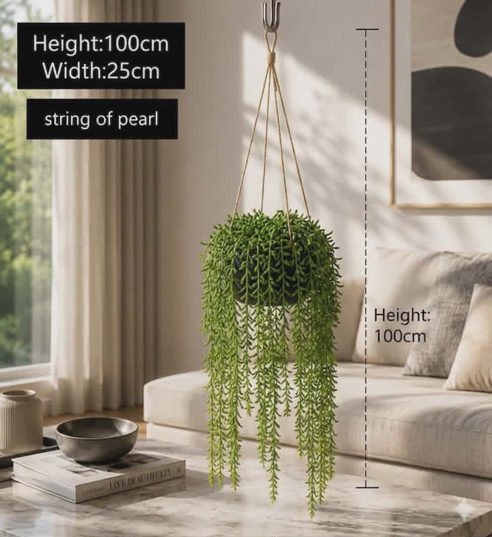 Artificial hanging shrub plant in a plastic pot, ideal for garden or balcony decor, by Alton Flowers.