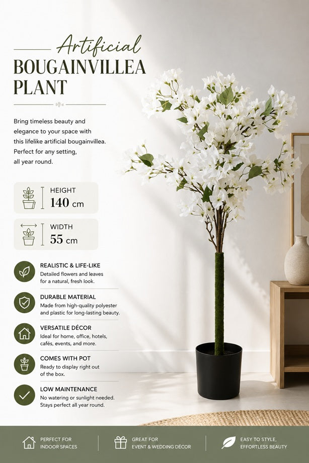 Artificial Bougainvillea plant in a pot, 90cm tall, ideal for office, home, or event decor, by Alton Flowers.