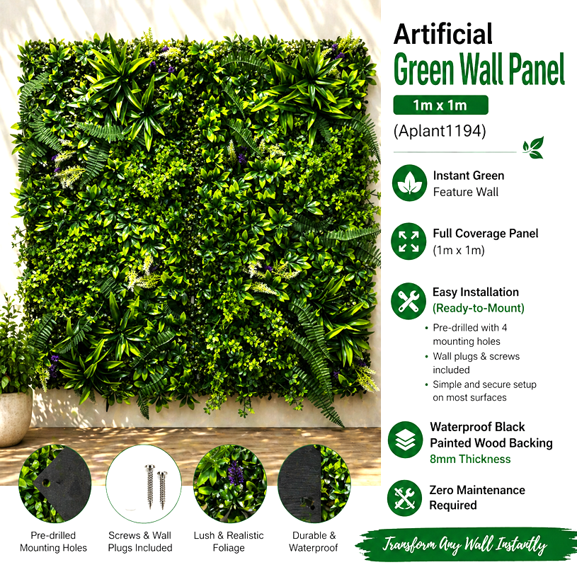 Artificial wall grass panel by Alton Flowers, green faux turf for indoor vertical gardens and home decor.