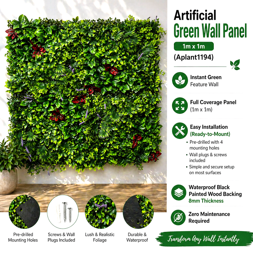 Artificial wall grass panel by Alton Flowers, faux greenery for indoor vertical garden and home decor.