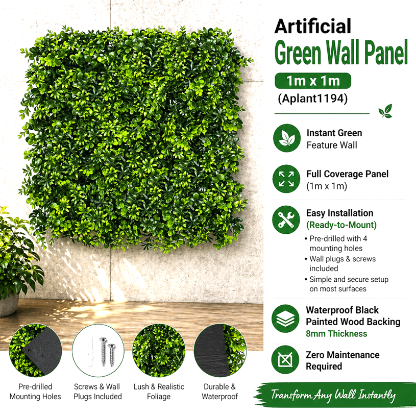 Artificial green wall panel by Alton Flowers, faux grass carpet for indoor vertical garden and home decor.