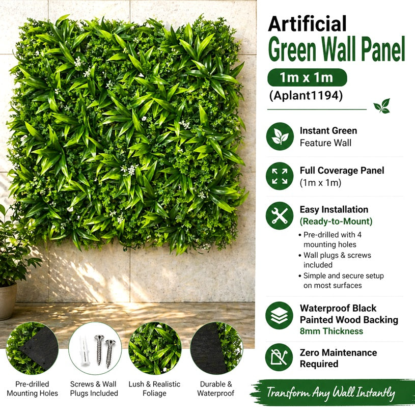 Artificial wall grass panel by Alton Flowers, green faux turf for indoor vertical gardens and home decor.