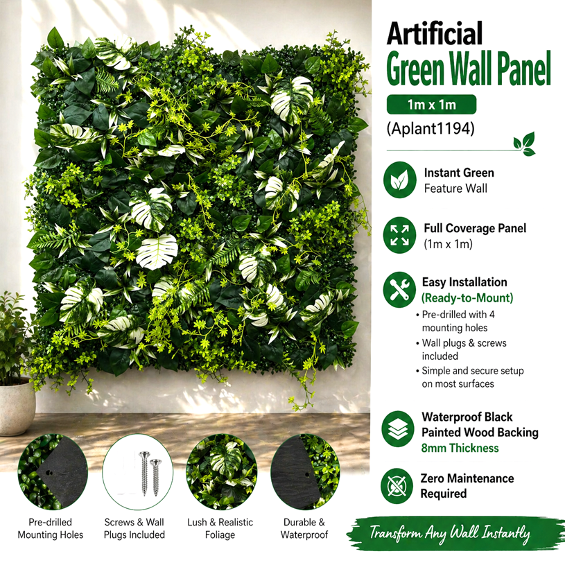 Artificial wall grass panel by Alton Flowers, green faux turf for indoor vertical gardens and home decor.