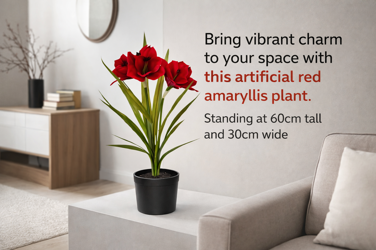 60cm Elegant Artificial Amaryllis Plant in Black Pot Aplant1217