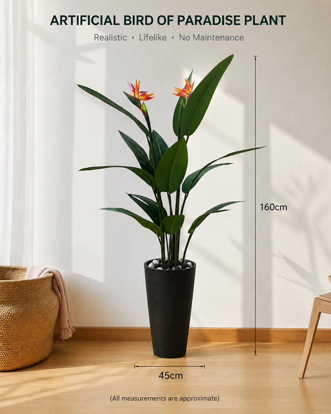 160cm Elegant Artificial Bird of Paradise Plant – Choice of Black or White Pot