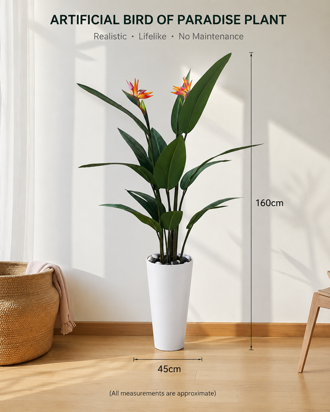 160cm Elegant Artificial Bird of Paradise Plant – Choice of Black or White Pot