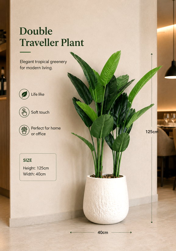 125cm Artificial Traveller's Palm Tree in Luxury Black Planter Pot