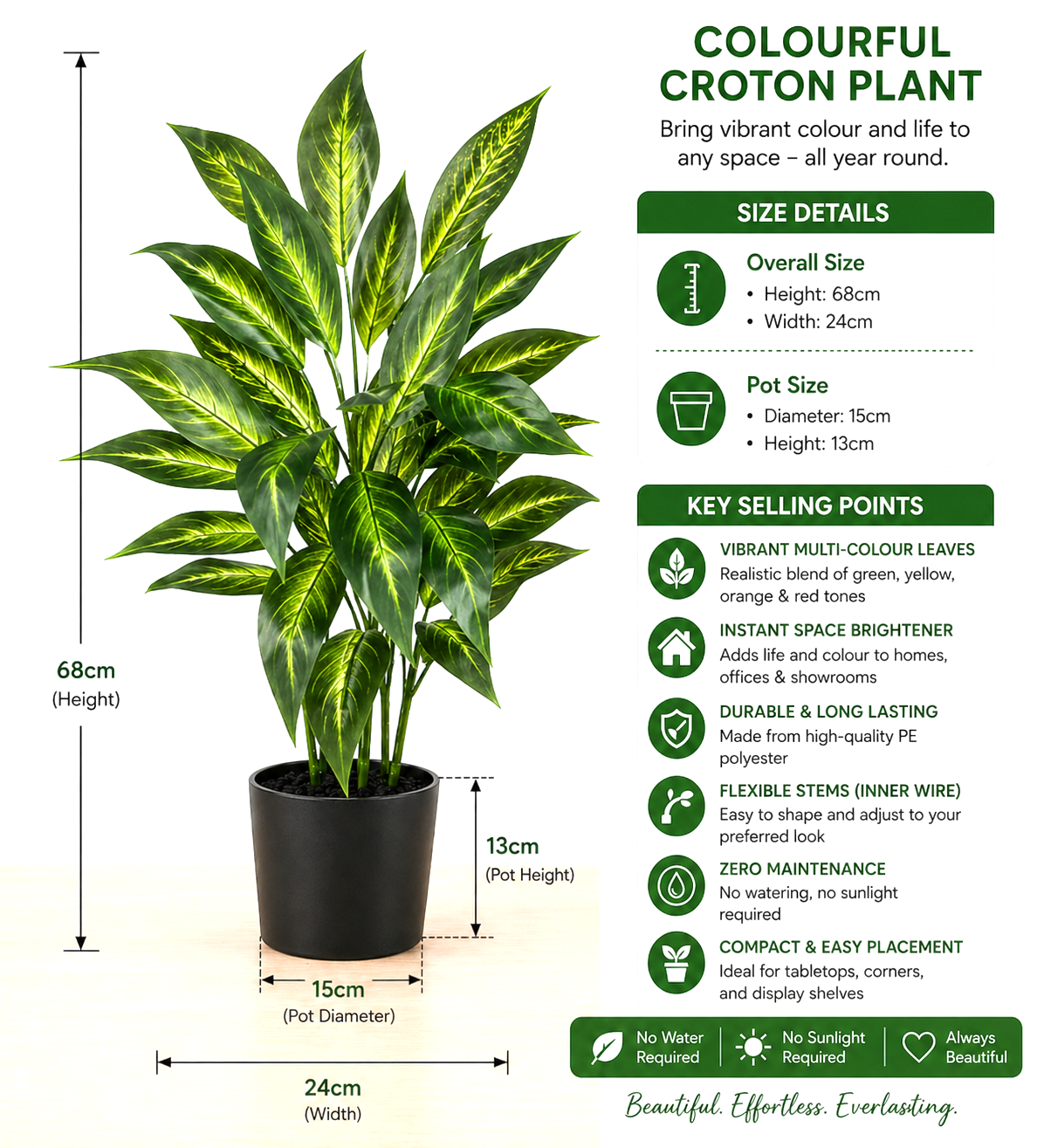 68cm Artificial Colourful Croton Plant Aplant1251-3