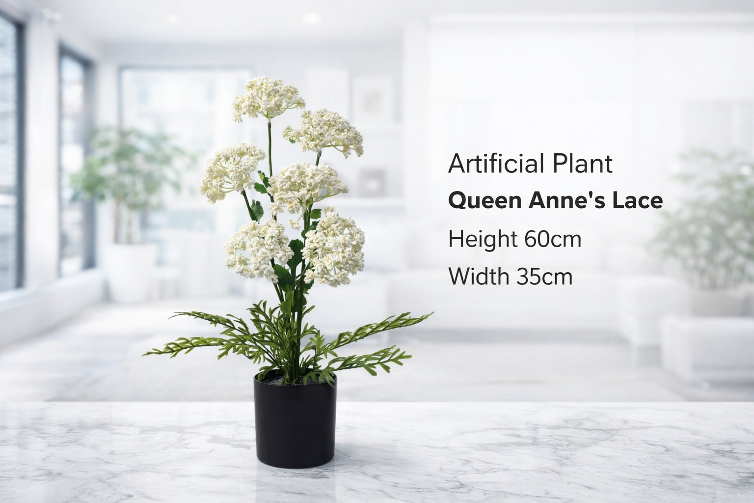 60cm Artificial Plant Queen Anne Lace | Medium Size Faux Plants | Medium Size Artificial Plant |  Faux Plant for home office decor Aplant1274-1-Wh