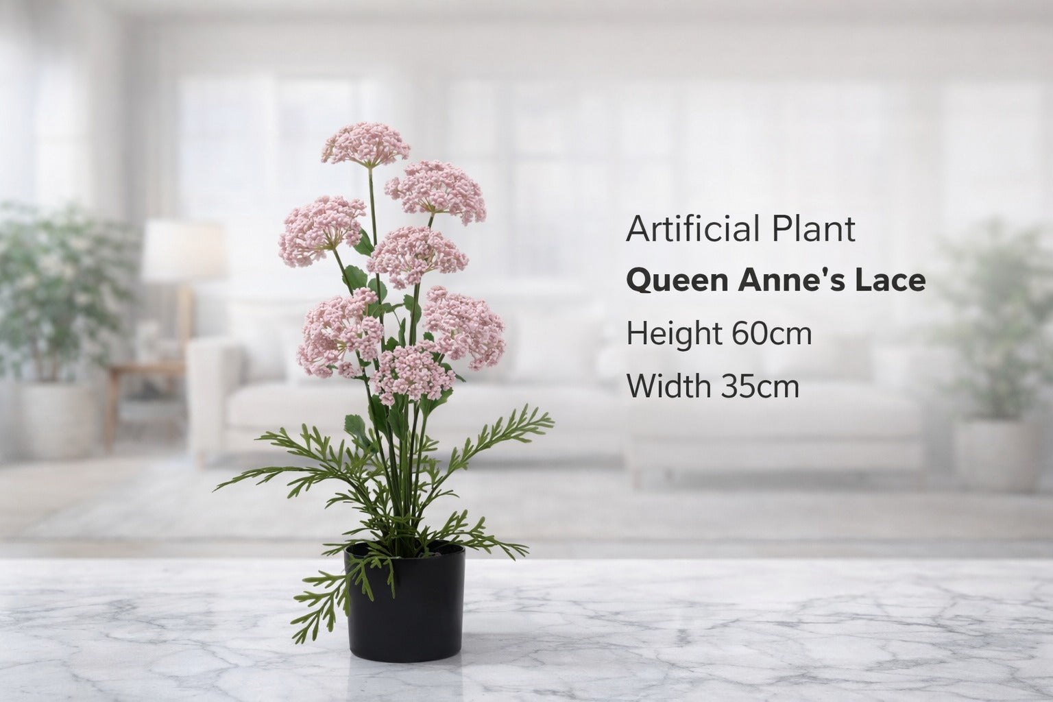 60cm Artificial Plant Queen Anne Lace | Medium Size Faux Plants | Medium Size Artificial Plant |  Faux Plant for home office decor Aplant1274-1-Wh