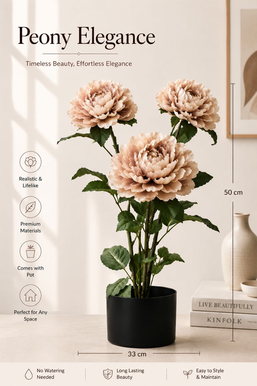 Artificial 50cm peony plant by Alton Flowers N Gifts, showcasing vibrant pink peony blooms and lush green foliage.