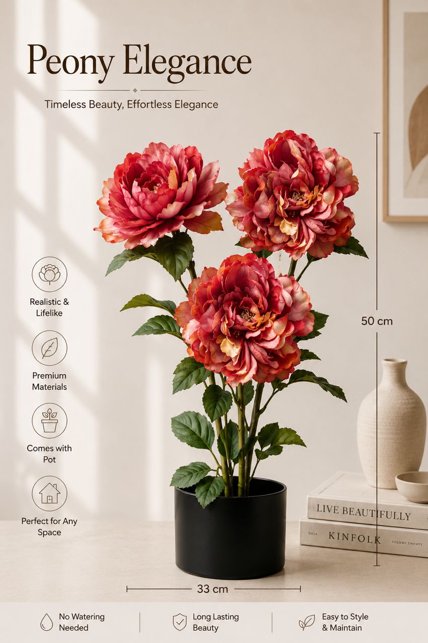 Artificial 50cm peony plant by Alton Flowers N Gifts, showcasing vibrant pink peony blooms and green foliage.
