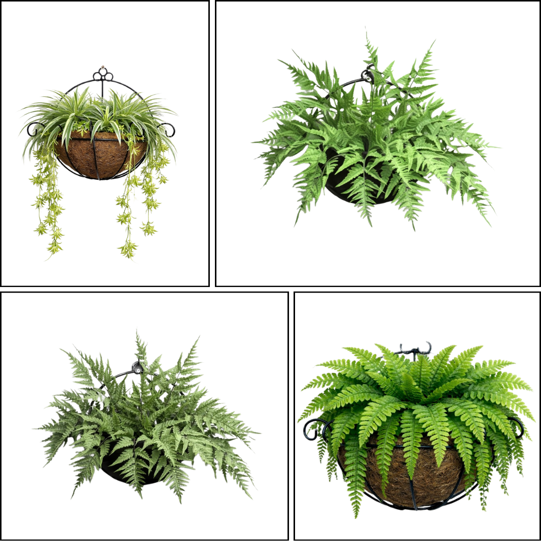 30cm Artificial Plant Ferns set in a cocofiber metal bracket Aplant1291-1 Gn - Alton Flowers
