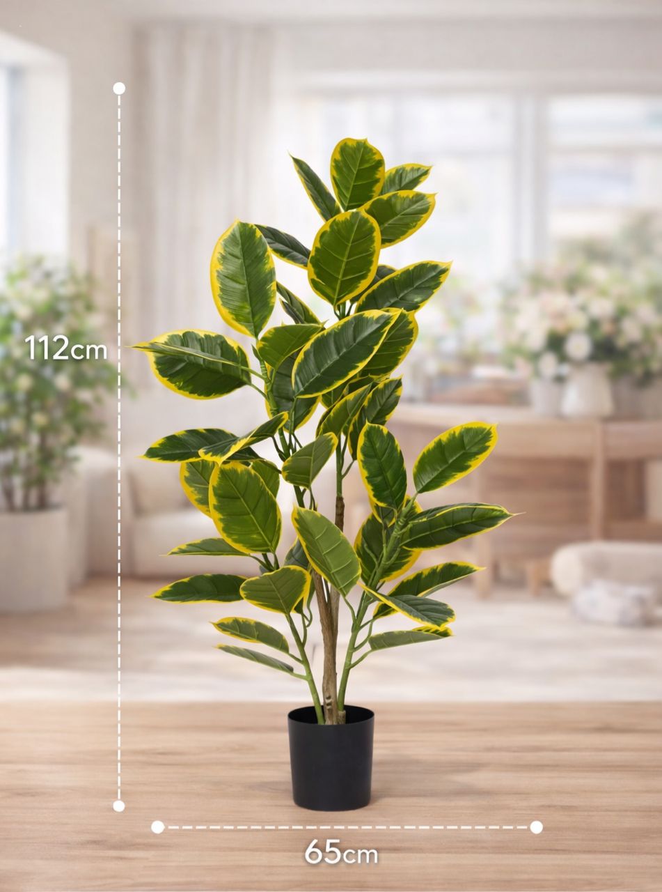 110cm Artificial Rubber Plant with Black Pot | Realistic Indoor Decorative Plant Aplant1293-4