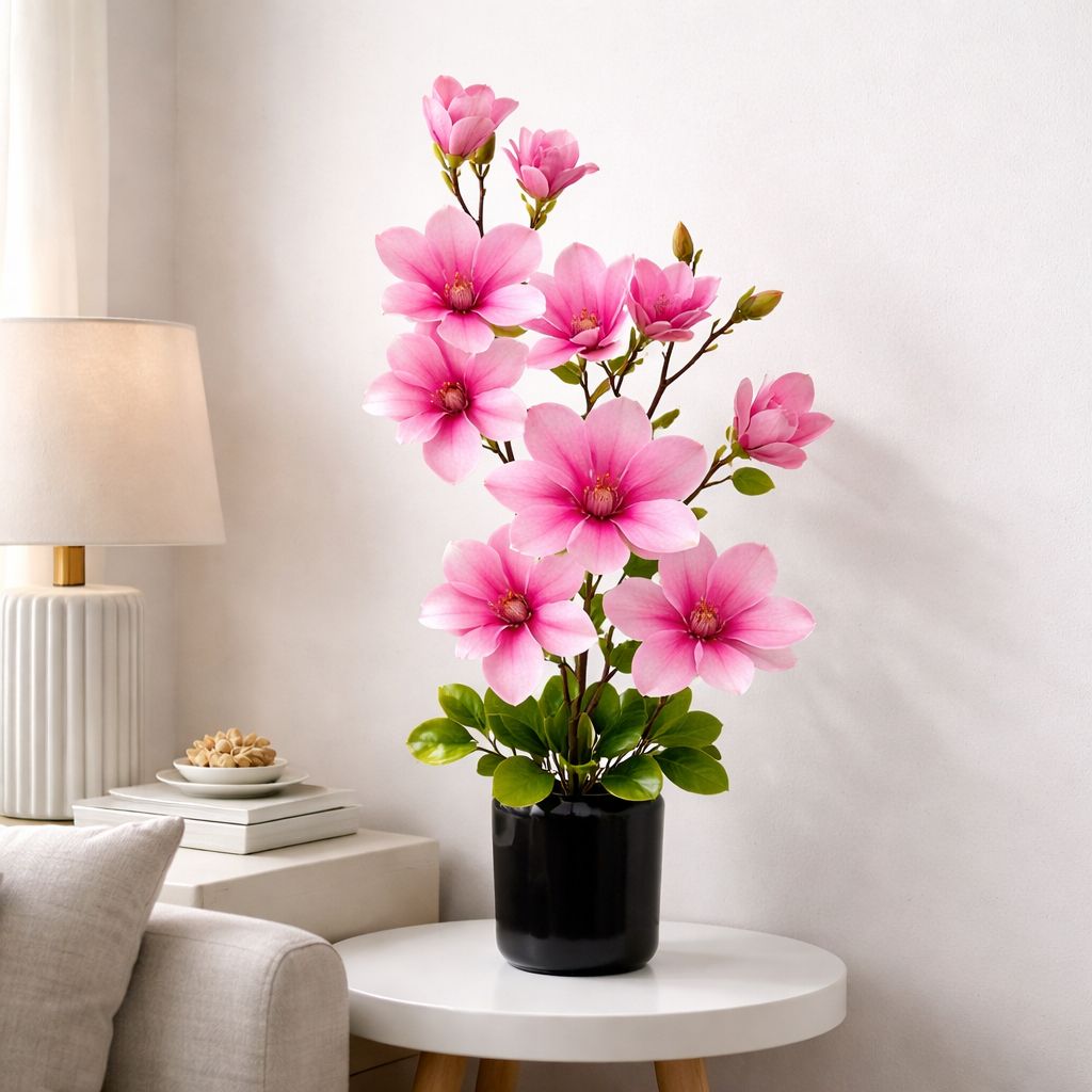 70cm Flower Magnolia Artificial Plant set in Black Pot Aplant1294