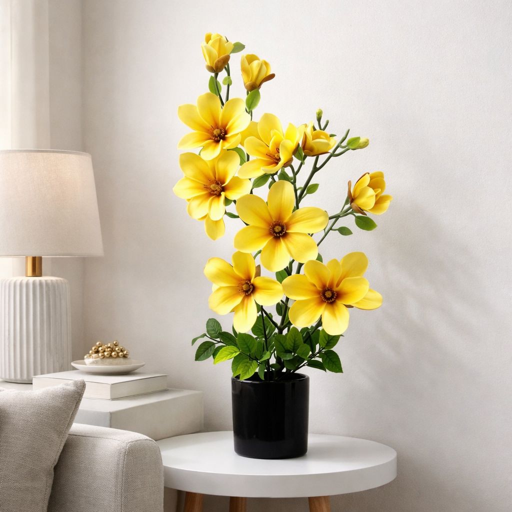 70cm Flower Magnolia Artificial Plant set in Black Pot Aplant1294