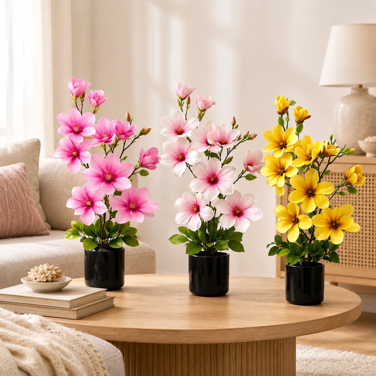70cm Flower Magnolia Artificial Plant set in Black Pot