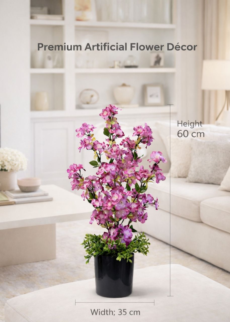 60cm Premium Artificial Pink Flower in Black Pot