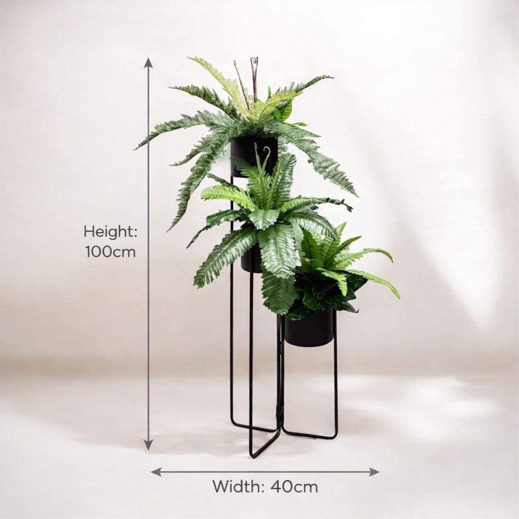 Alton Flowers 100cm multi-tier décor stand with artificial plants, showcasing a stylish decorative display with lush greenery.