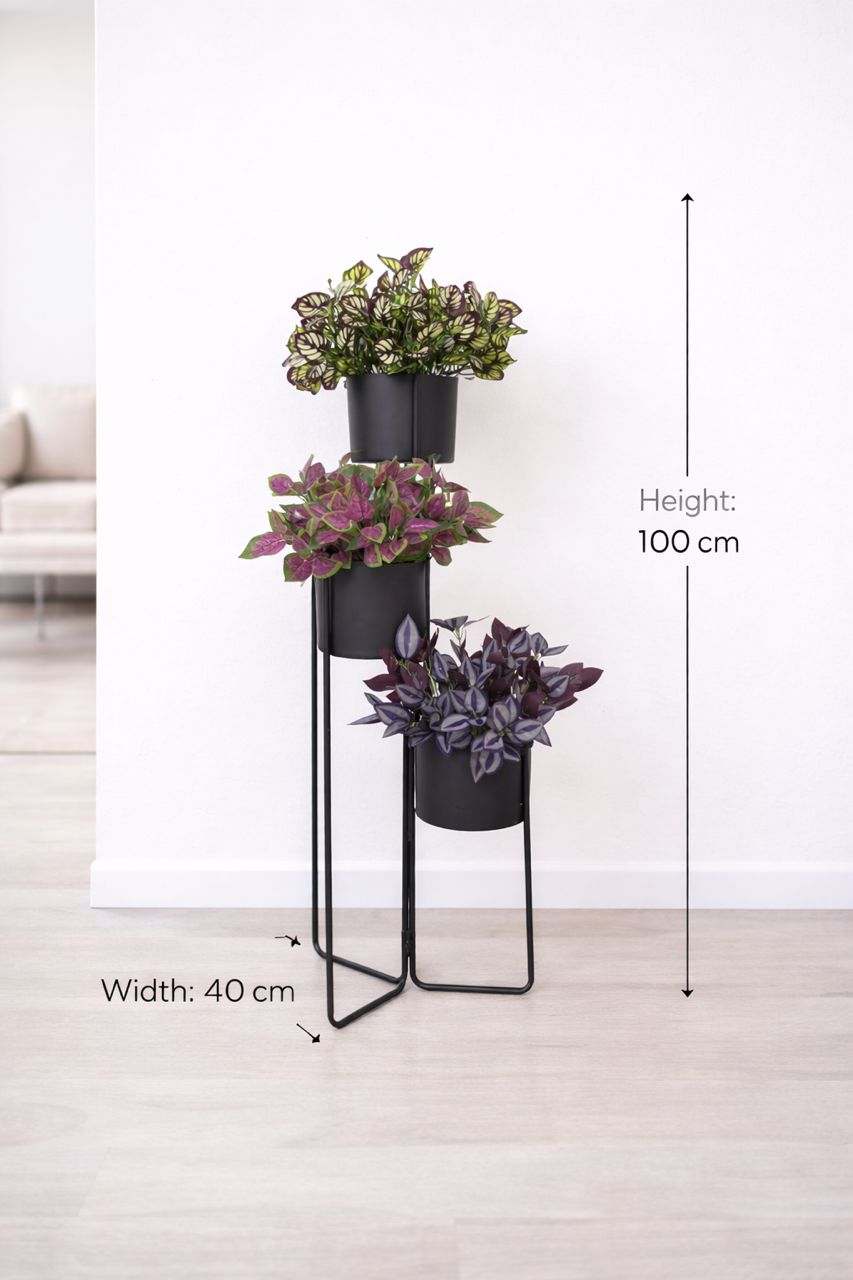 Elegant 100cm multi-tier decor stand with artificial plants from Alton Flowers, showcasing lush greenery and modern design.
