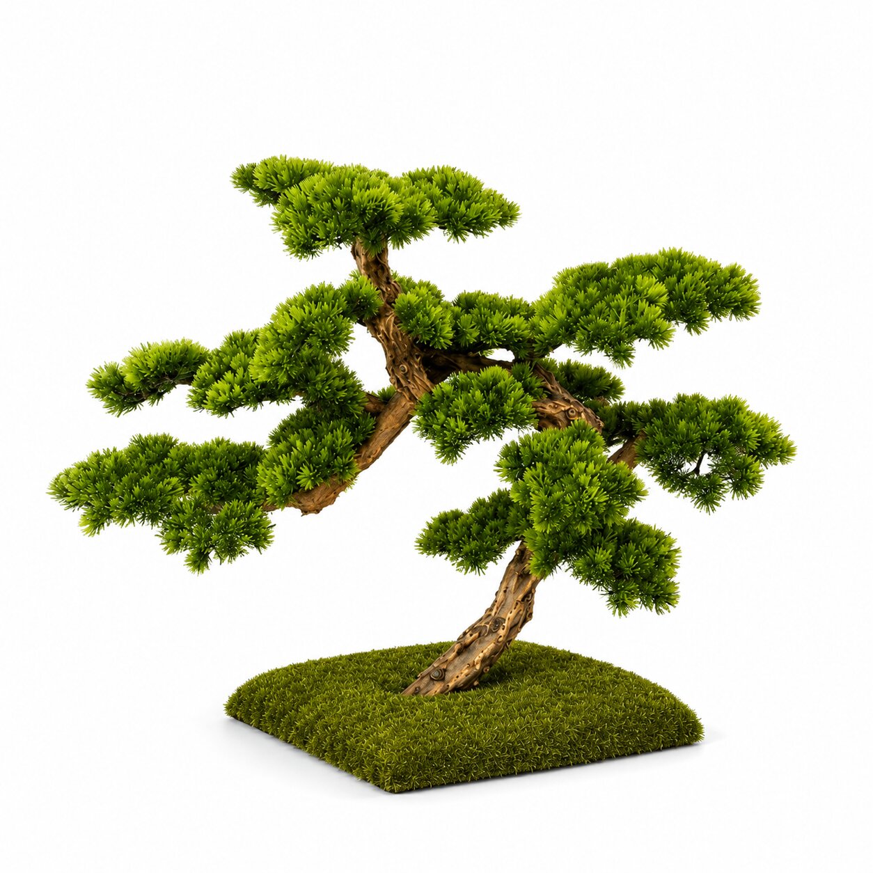 80cm artificial japanese pine bonsai tree with a twisted gnarled textured trunk and green needle clouds on a square moss base by Alton Flowers Singapore