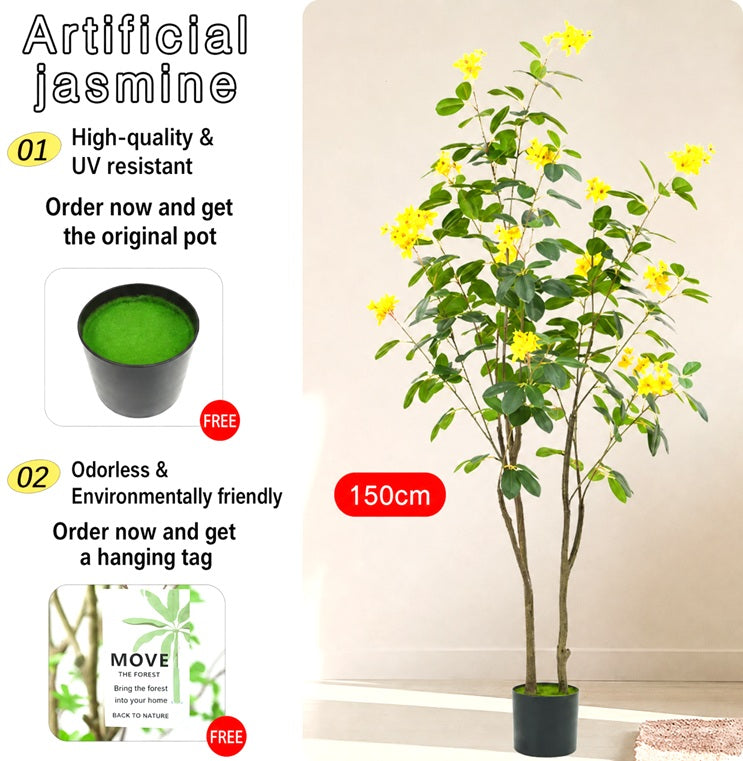 150cm Artificial Jasmin Plant in Blak Pot (Yellow Flower)
