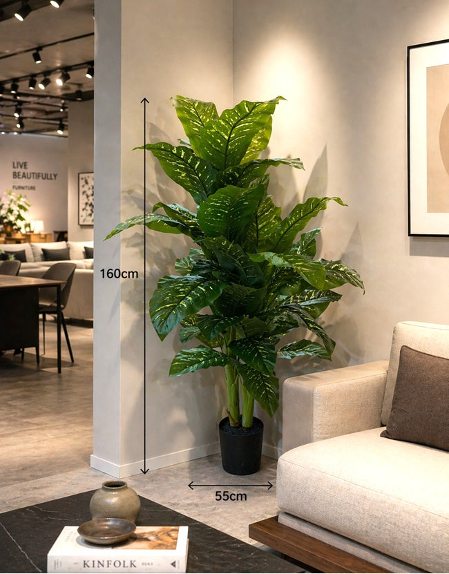 Artificial 160cm Diffenbachia plant by Alton Flowers, realistic indoor decor for home, office, or events with lush green leaves.