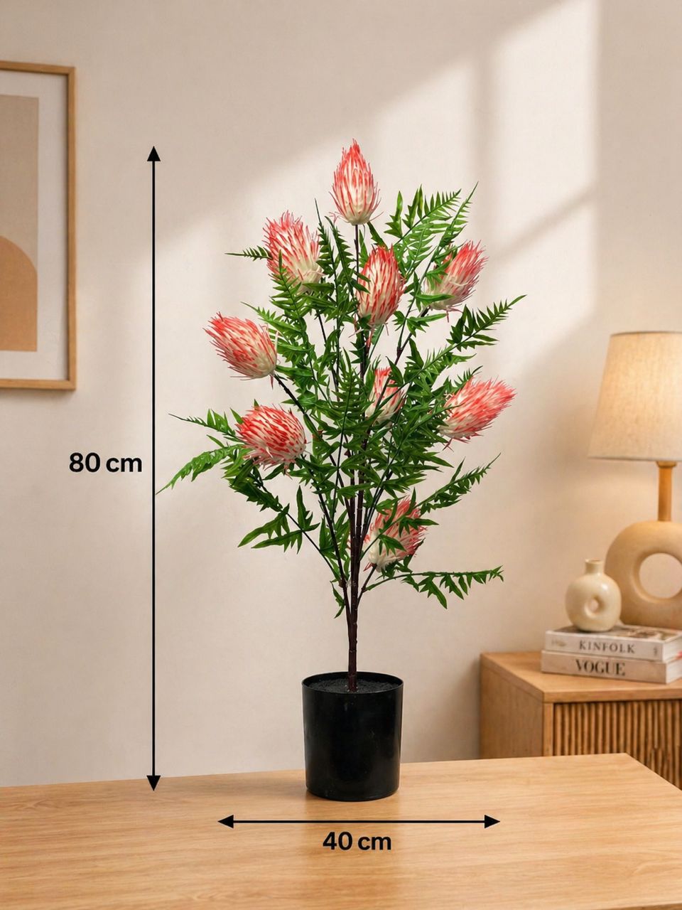 80cm Artificial Protea Flower Plant in Black Pot