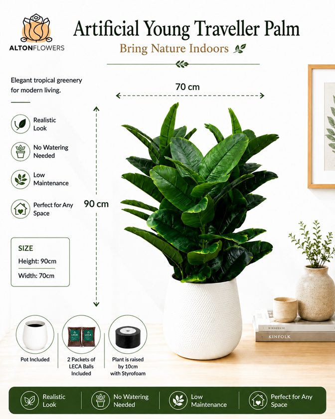 90cm Artificial Young Traveller Plant with White Pot
