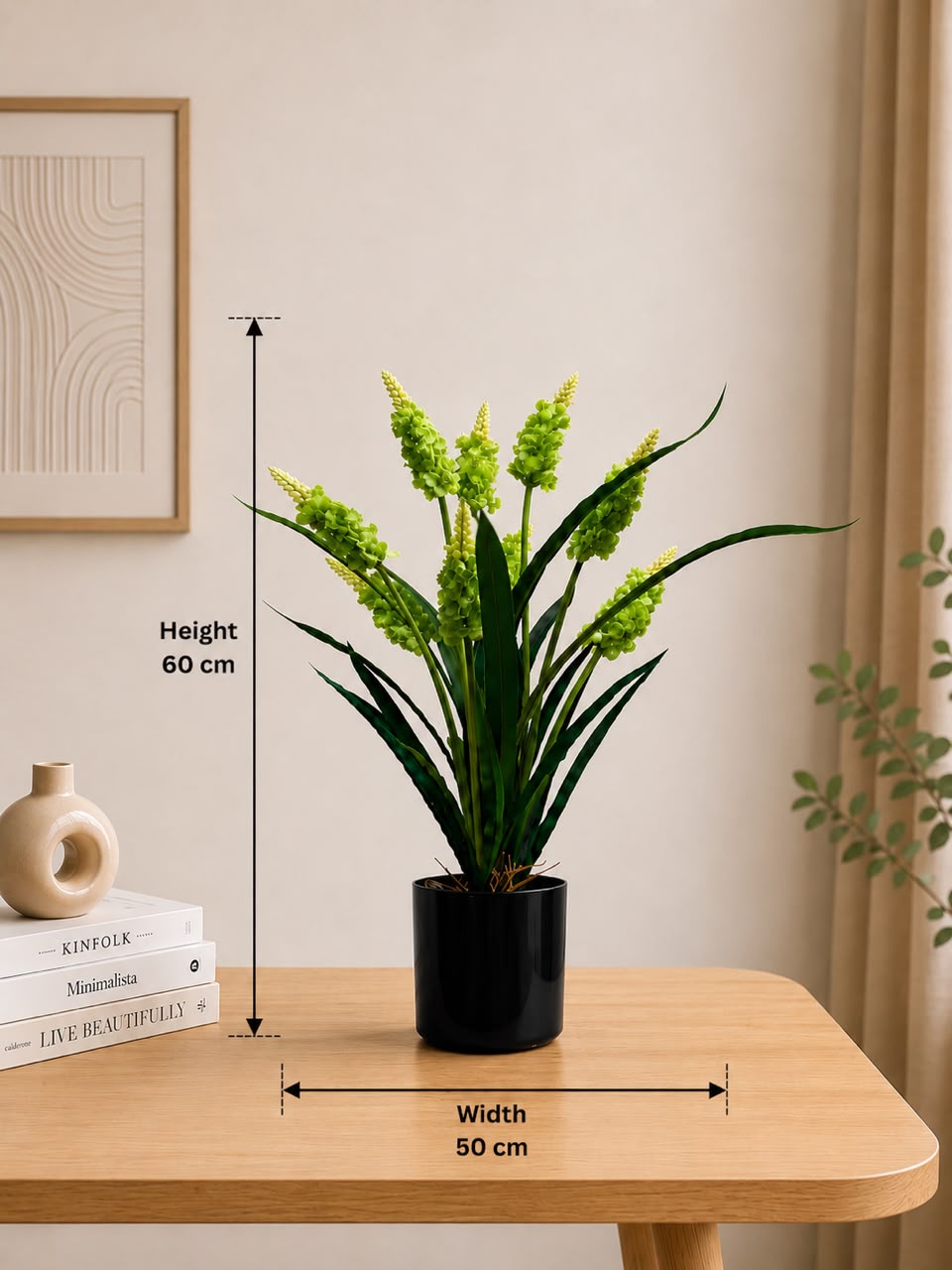 Artificial 60cm plant in black pot, ideal for home, office, or garden decor, from Alton Flowers N Gifts.
