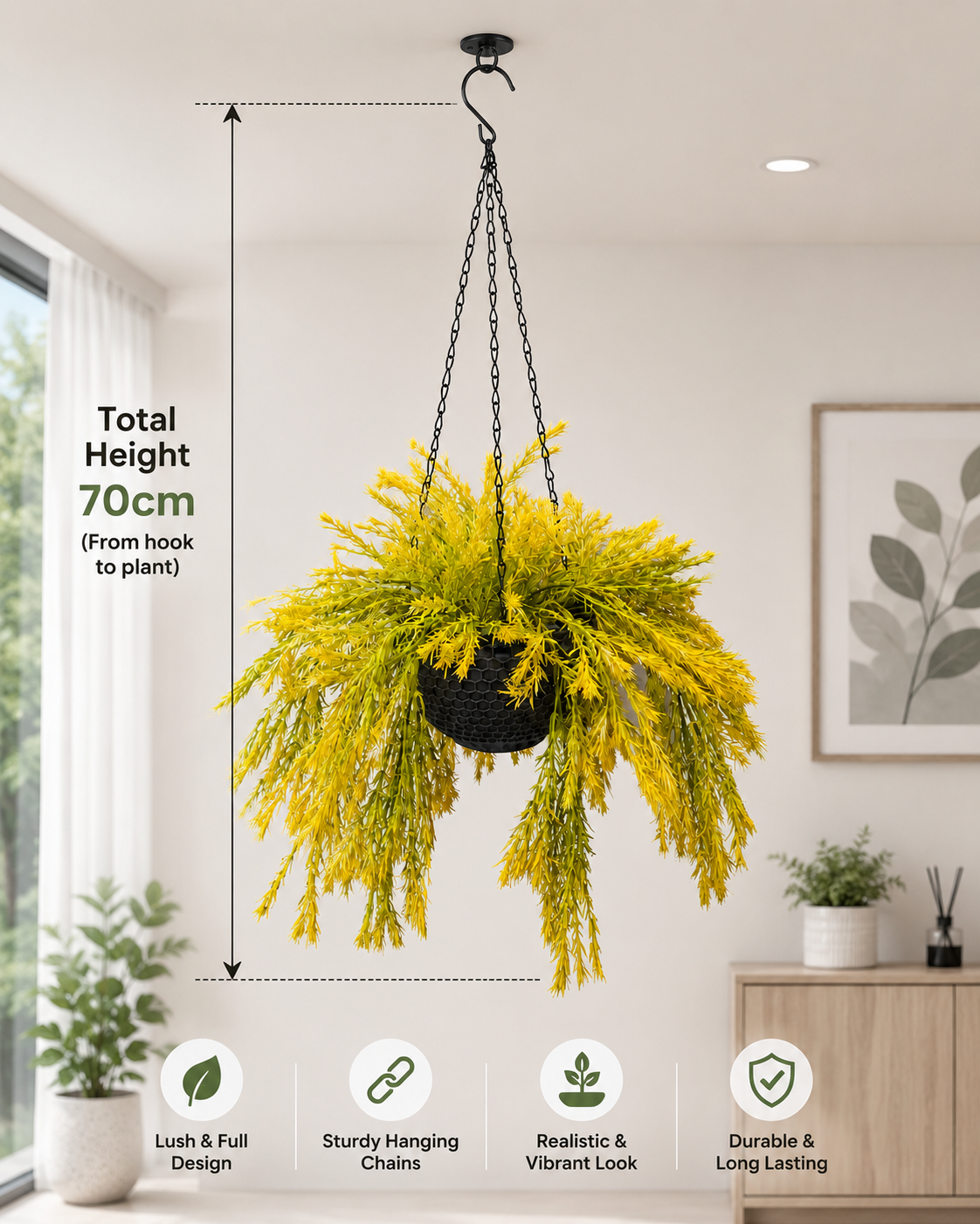 Artificial Hanging Fern Plant 70cm Aplant1331-1