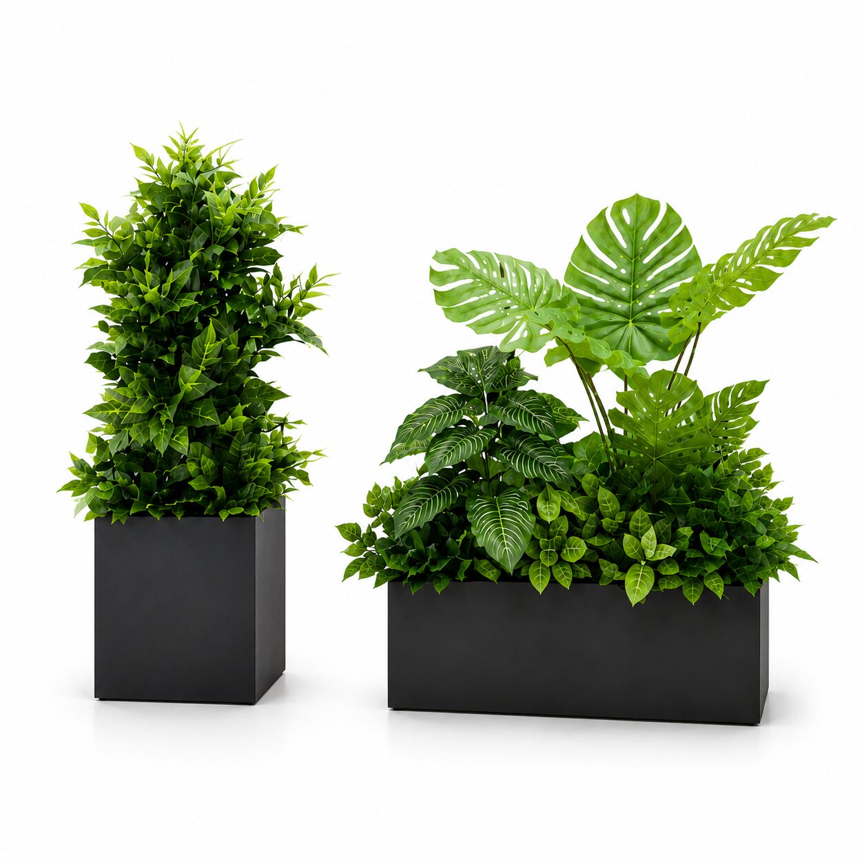 130cm Premium Artificial Plant Planter Box Set | Modern Office & Home Décor | All Plants Included | Waterproof Wood Planter