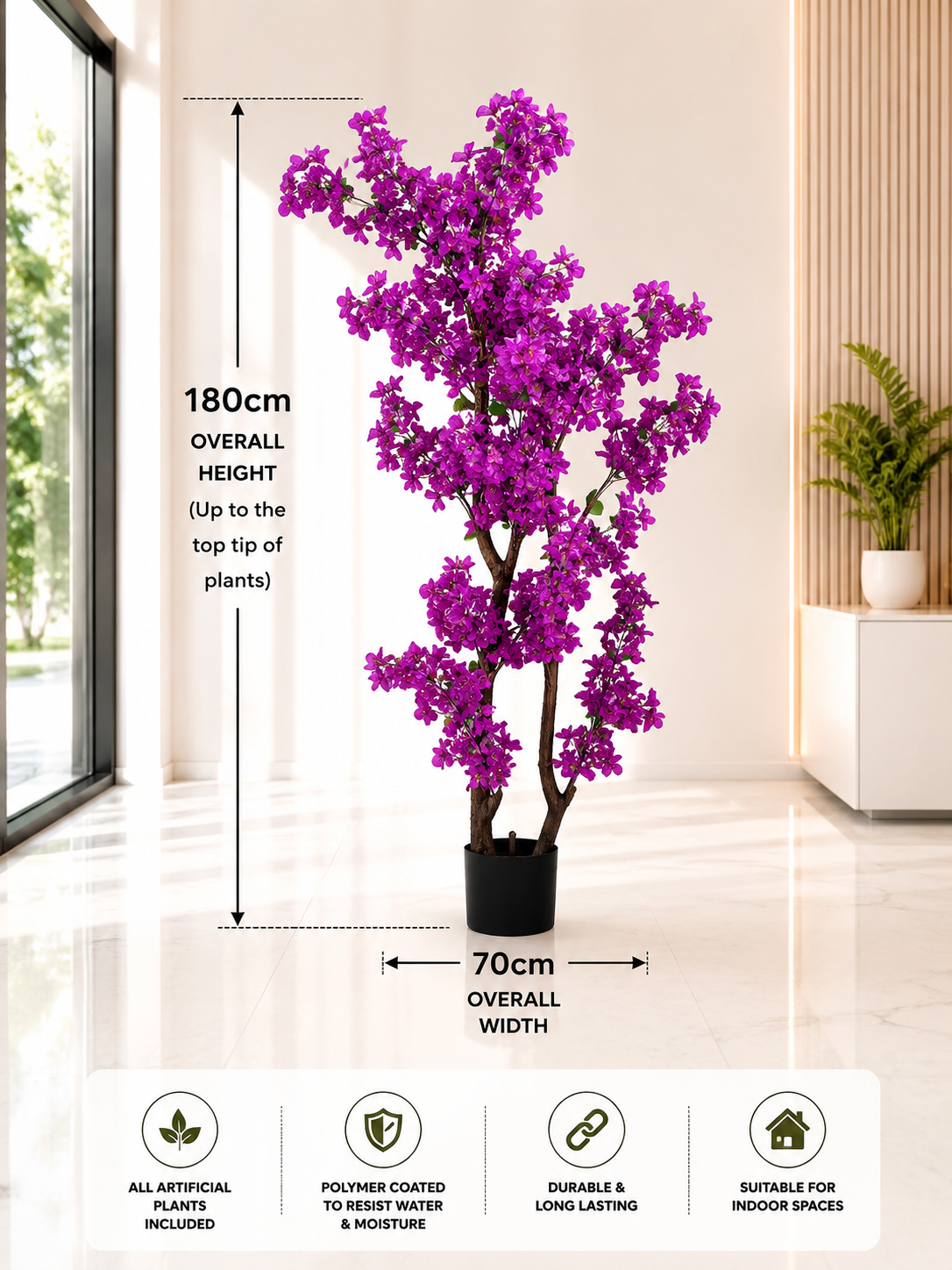 180cm Premium Artificial Bougainvillea Tree | Realistic Pink Blossom Tree | Indoor Office, Hotel & Home Décor | Ready to Display