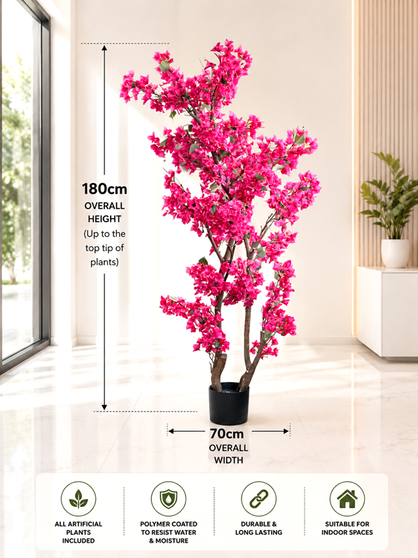 180cm Premium Artificial Bougainvillea Tree | Realistic Pink Blossom Tree | Indoor Office, Hotel & Home Décor | Ready to Display