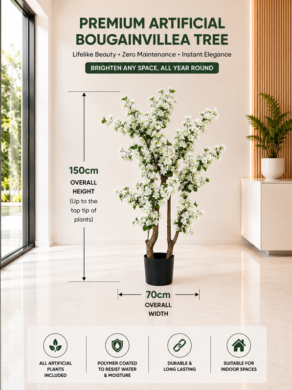150cm Premium Artificial Bougainvillea Tree | Realistic Pink Blossom Tree | Indoor Office, Hotel & Home Décor | Ready to Display