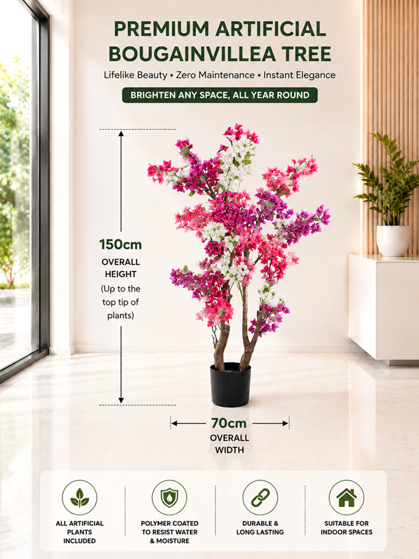 150cm Premium Artificial Bougainvillea Tree | Realistic Pink Blossom Tree | Indoor Office, Hotel & Home Décor | Ready to Display
