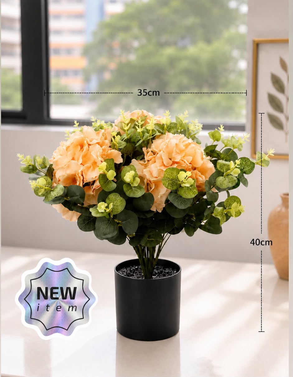 40cm Artificial Purple Hydrangea Arrangement with Eucalyptus Leaves  | Lifelike Tabletop Flower Décor