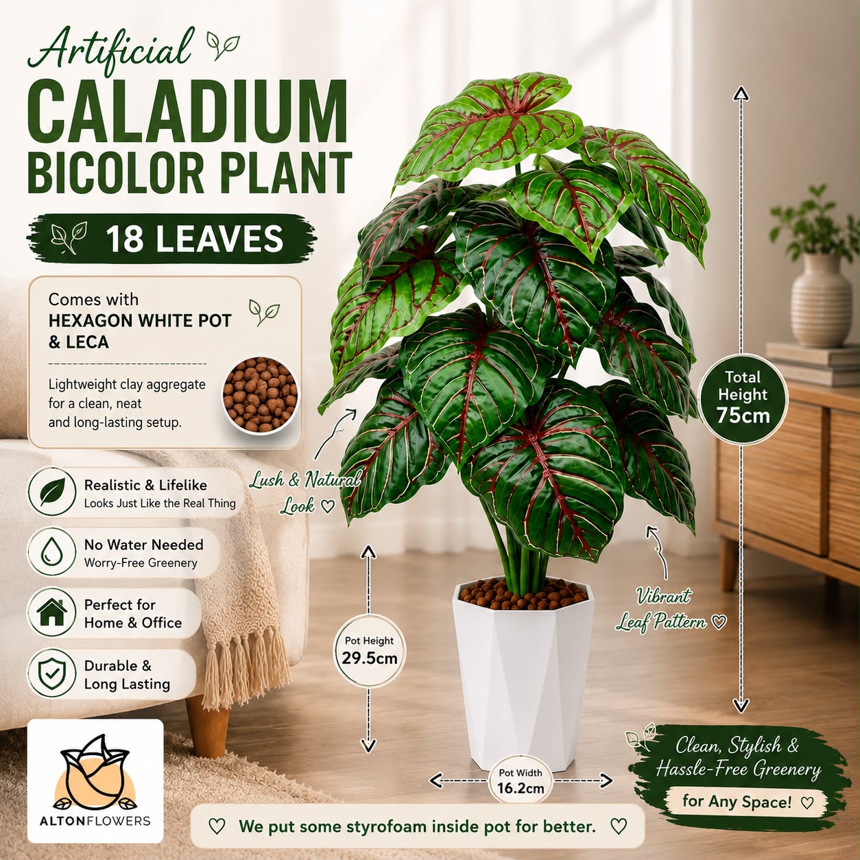 75cm Artificial Monstera Plant | 18 Realistic Leaves | Modern White Pot | UV Treated | Home & Office Décor