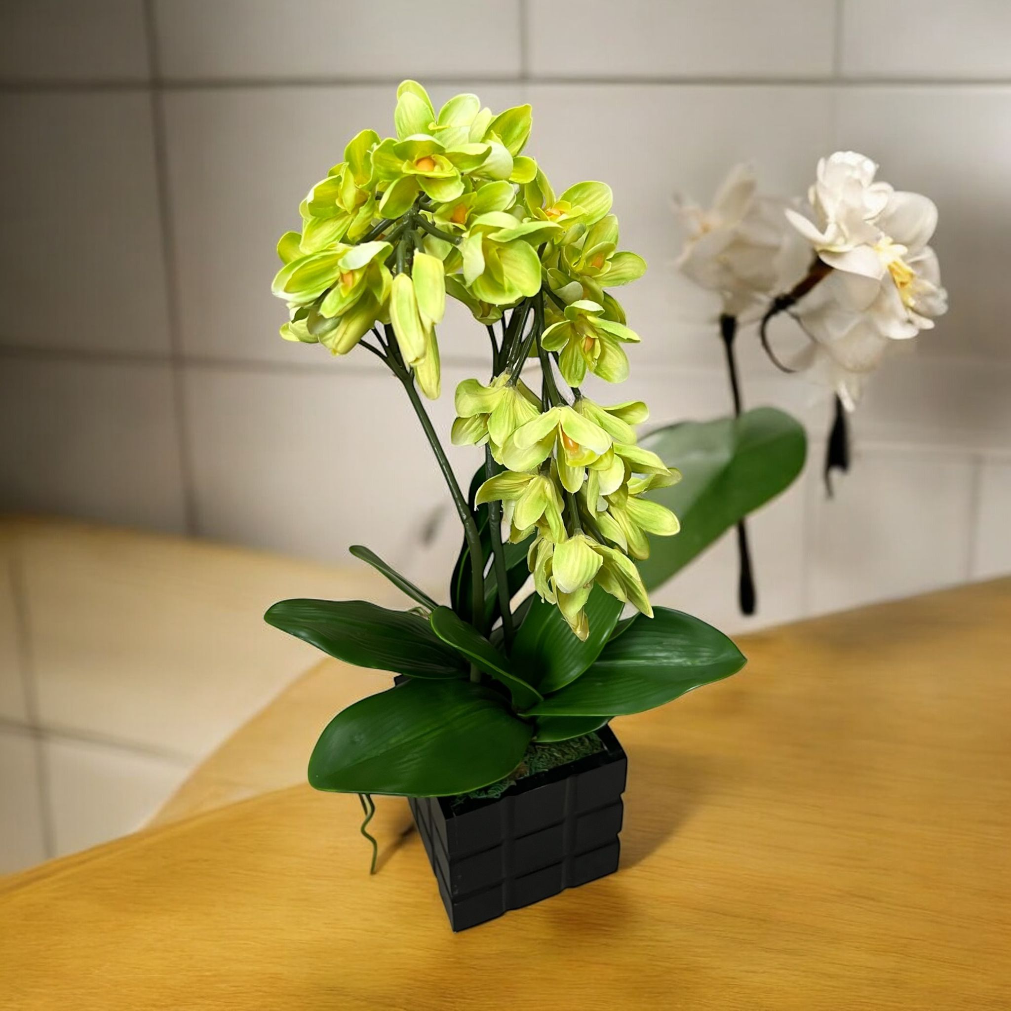 50cm Flower Arrangement Orchids in a wooden flower pot, home decor, events Aplant314