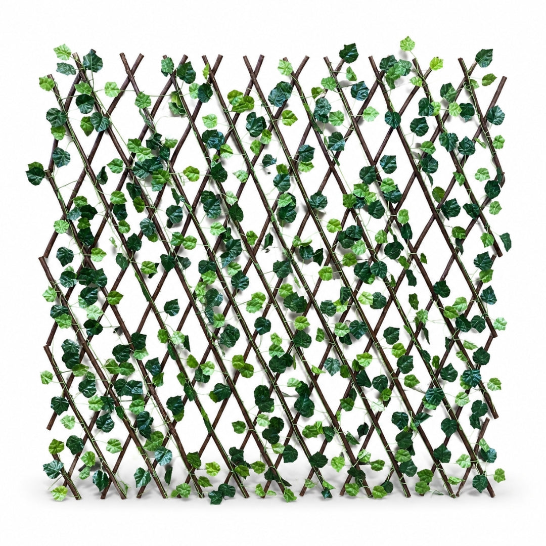 Expandable Artificial Foliage Willow Wood Trellis | Extendable Faux Fence Panel