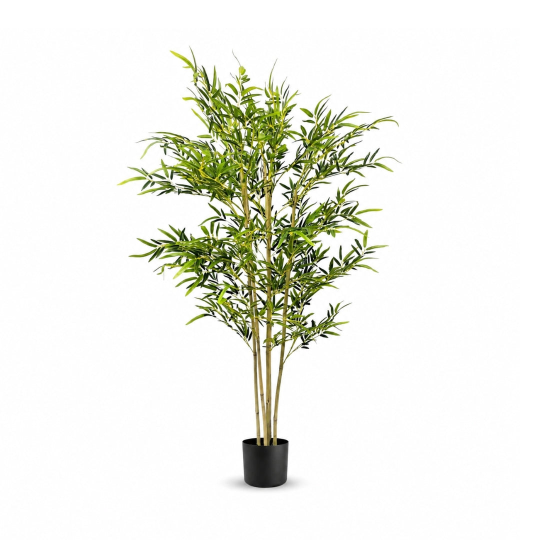 120cm artificial bamboo plant in black pot with 60cm wide green foliage for indoor home and office decor