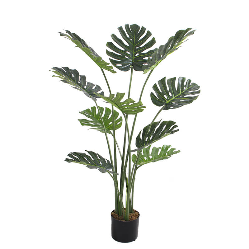 120cm Artificial Monstera Deliciosa Plant | 10-Leaf Faux Swiss Cheese Floor Tree