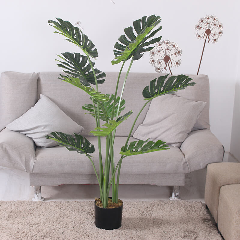 120cm Artificial Monstera Deliciosa Plant | 10-Leaf Faux Swiss Cheese Floor Tree