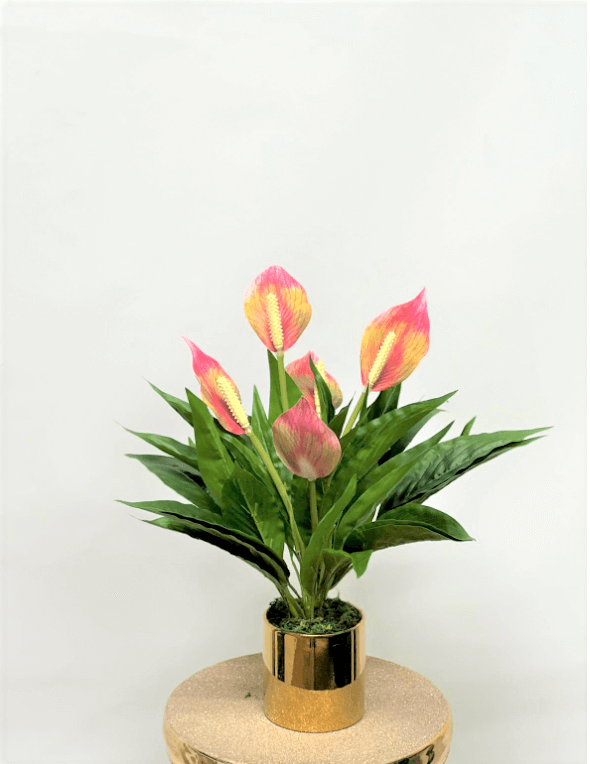 43cm Artificial Peace Lily Plant in Gold Ceramic Pot | Premium Faux Flower Arrangement