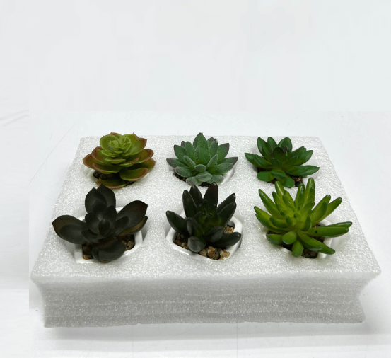 Set of 6 artificial succulents in ceramic pots, mini faux plants for home, office, and garden décor by Alton Flowers.