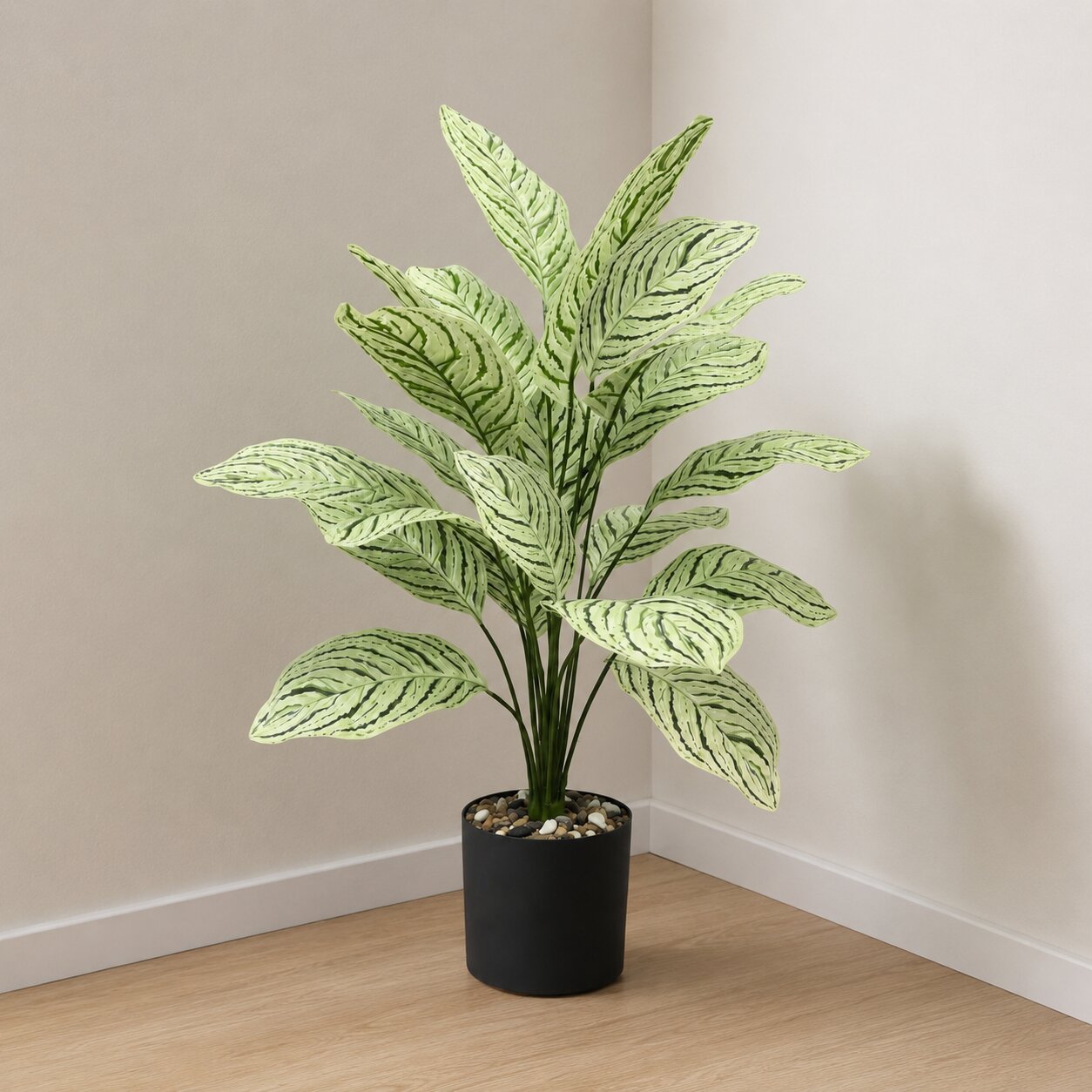 80cm Artificial Aglaonema Silver Queen Plant | Faux Variegated Chinese Evergreen Bush
